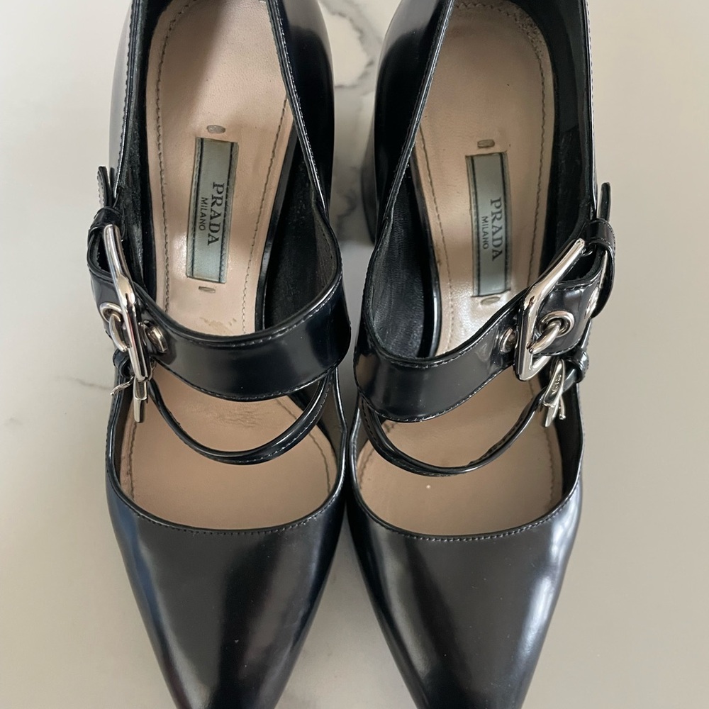 Prada Black Heels with Silver Accents - Picture 2 of 10